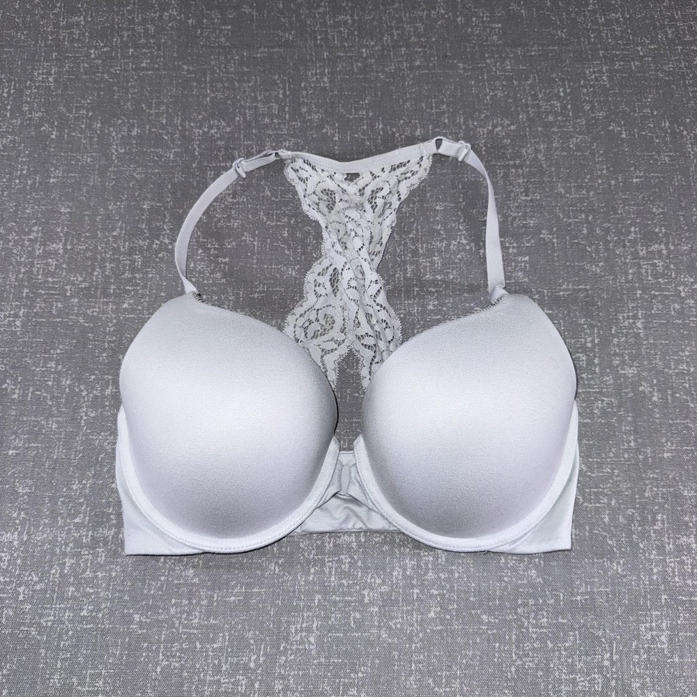 Victorias Secret Body By Victoria Bra Womens 32DD White T-Shirt Racerback Lace